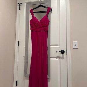 Pink Ruched Maxi Dress with V-Neck for Wedding Guest